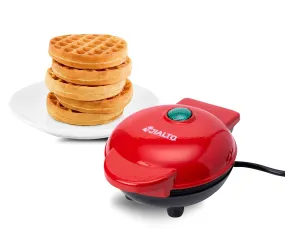 BONIRY Mini Waffle Maker 4 Inch- 350 Watts: Stainless Steel Non-Stick Electric Iron Machine for Individual Belgian Waffles, Pan Cakes, Paninis or Other Snacks (Tangy Red)