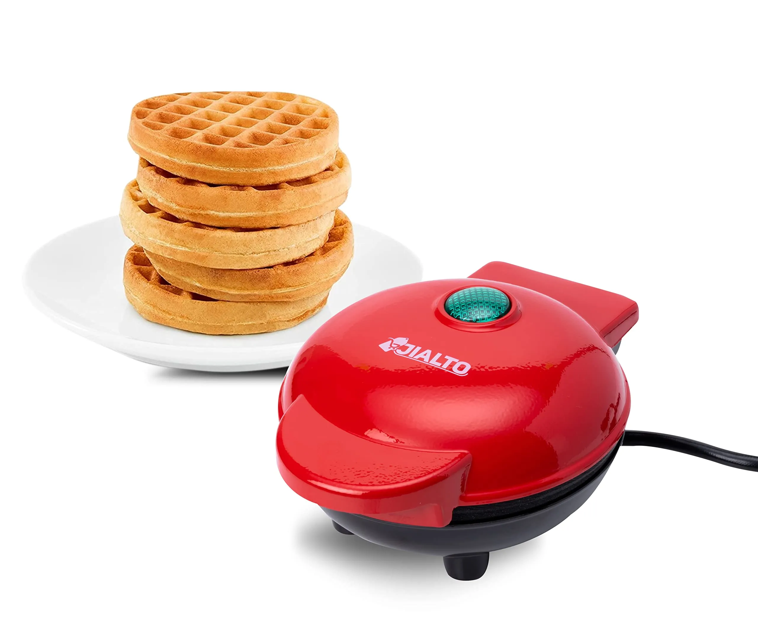 BONIRY Mini Waffle Maker 4 Inch- 350 Watts: Stainless Steel Non-Stick Electric Iron Machine for Individual Belgian Waffles, Pan Cakes, Paninis or Other Snacks (Tangy Red)