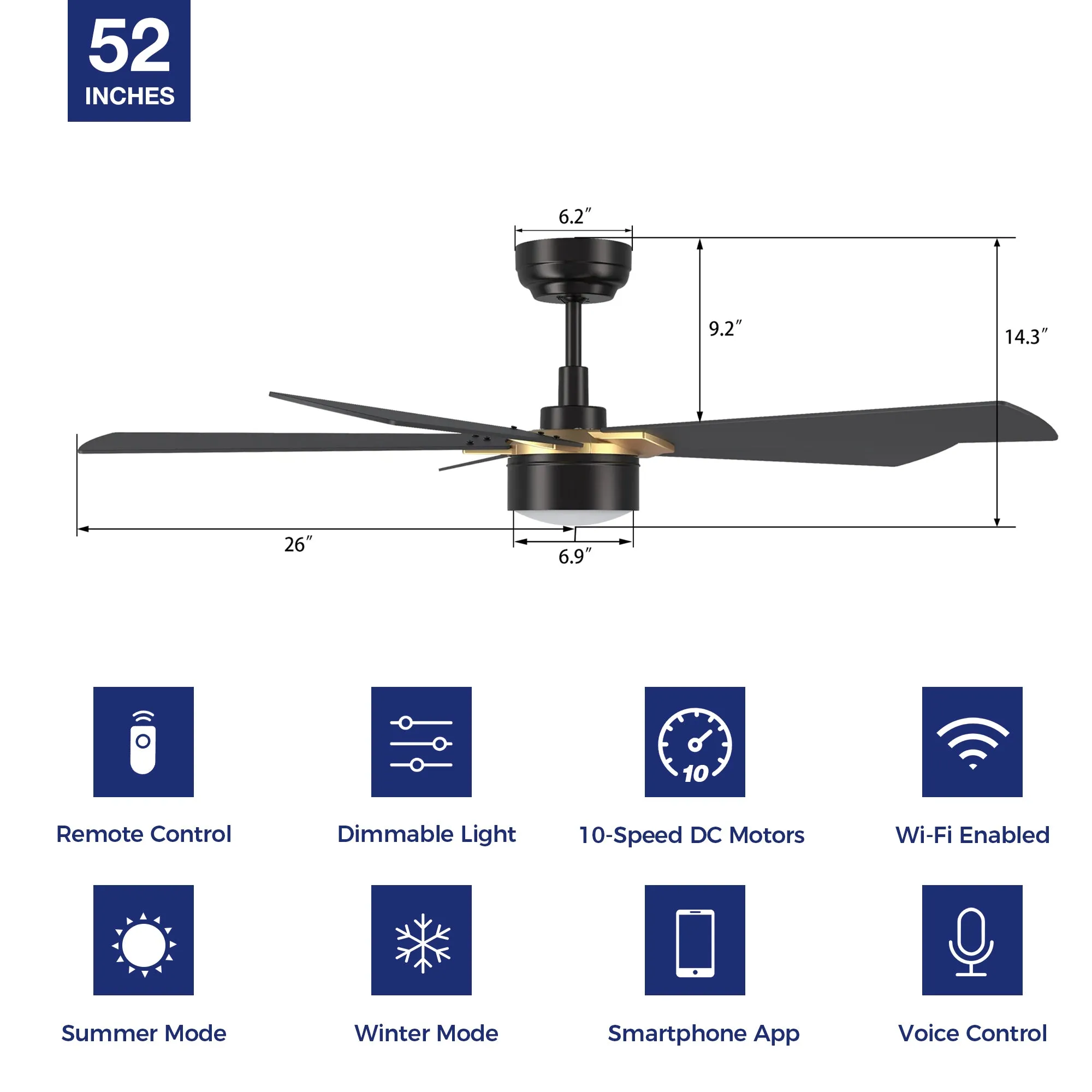 Brescia Smart Ceiling Fan with LED Light and Remote Outdoor/Indoor 52"