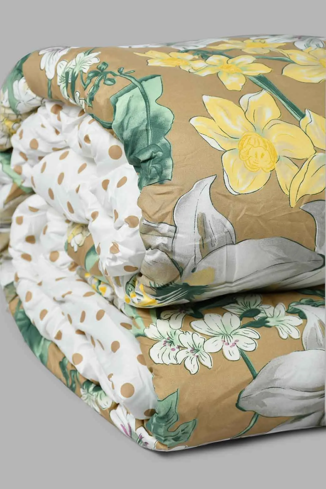 Brown And Yellow Floral 6-Piece Comforter Set (Double Size)