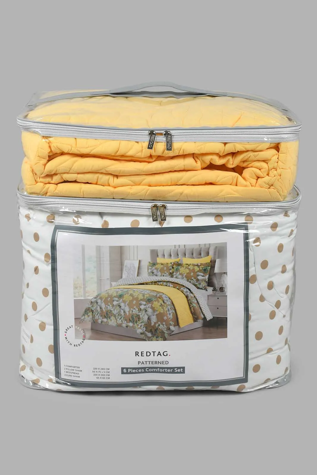 Brown And Yellow Floral 6-Piece Comforter Set (Double Size)