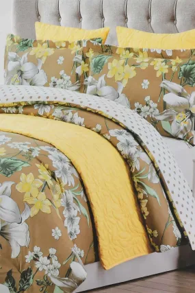 Brown And Yellow Floral 6-Piece Comforter Set (Double Size)