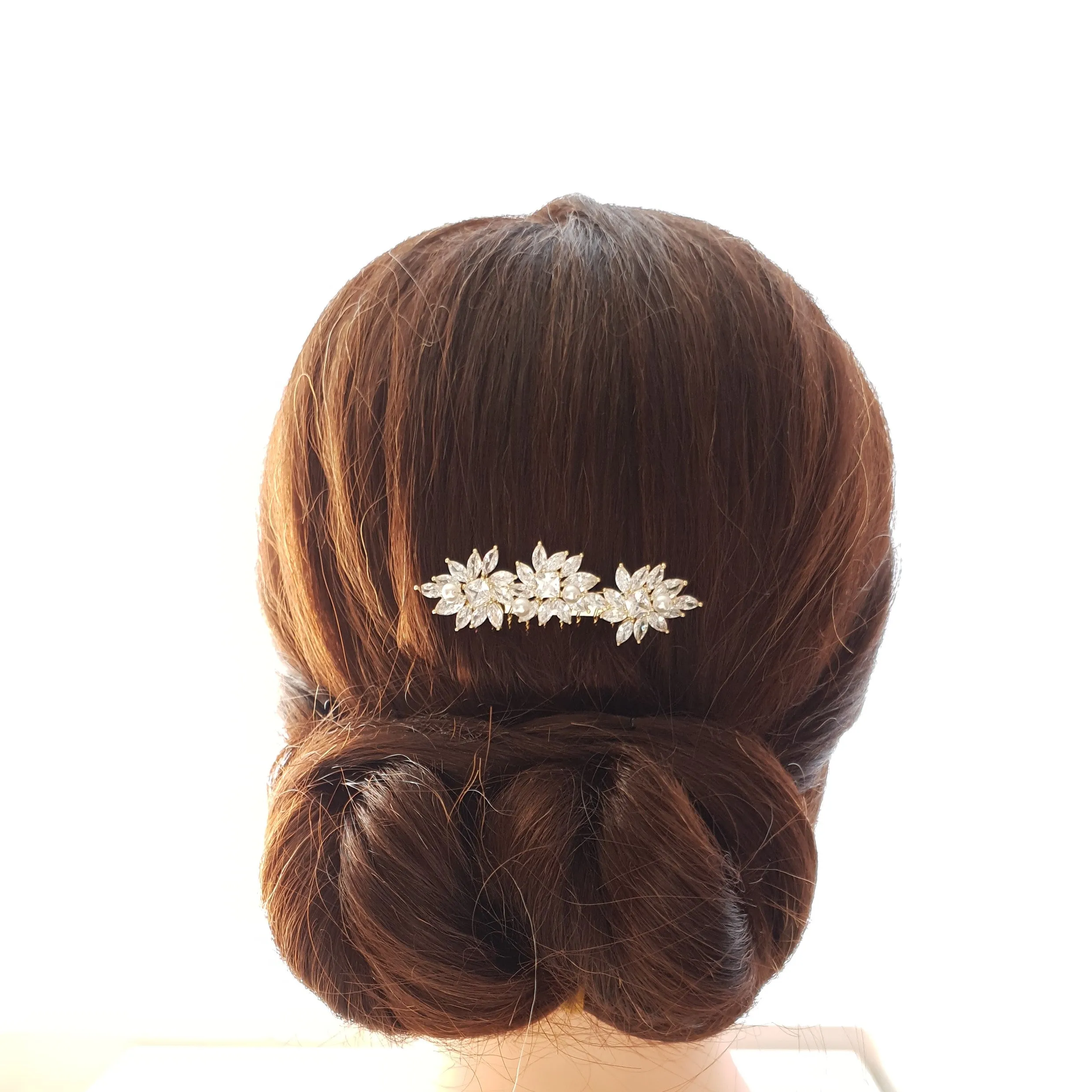 Crystal Flower Gold Hair Comb for Weddings-Bridget