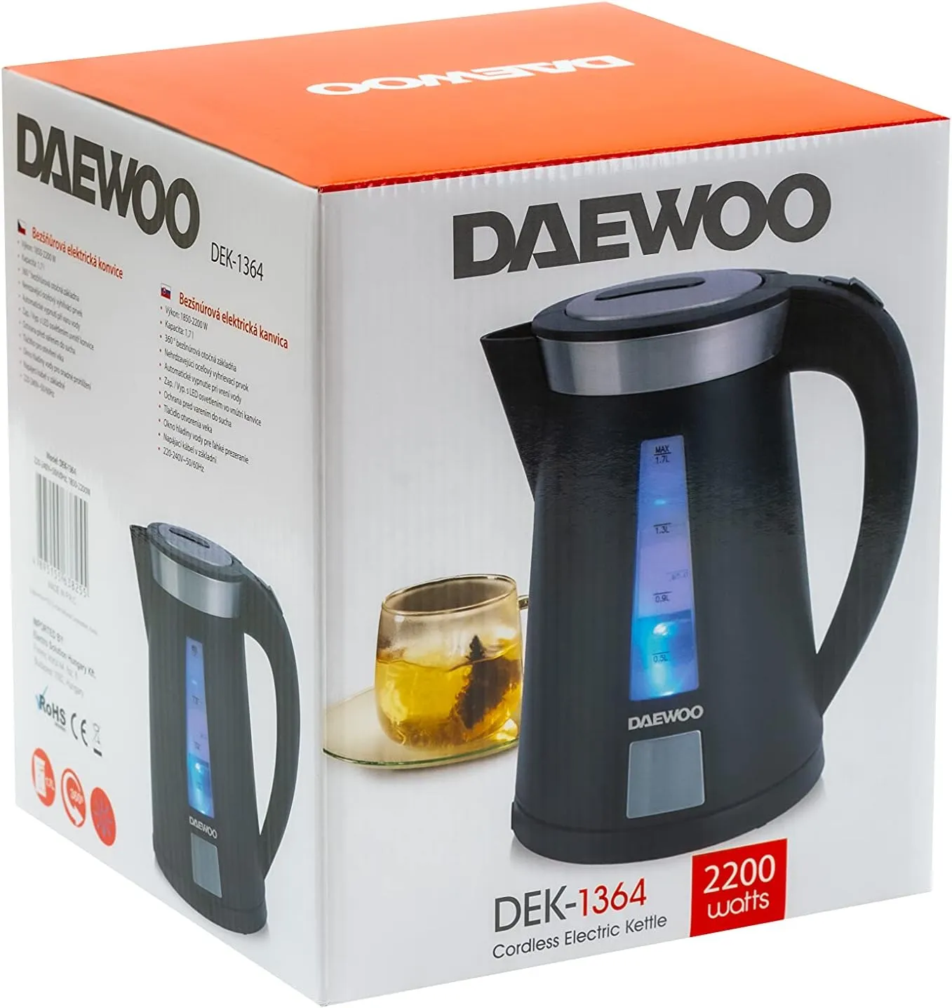 Daewoo 1.7L Cordless Electric Kettle, 220-240V, Not for USA