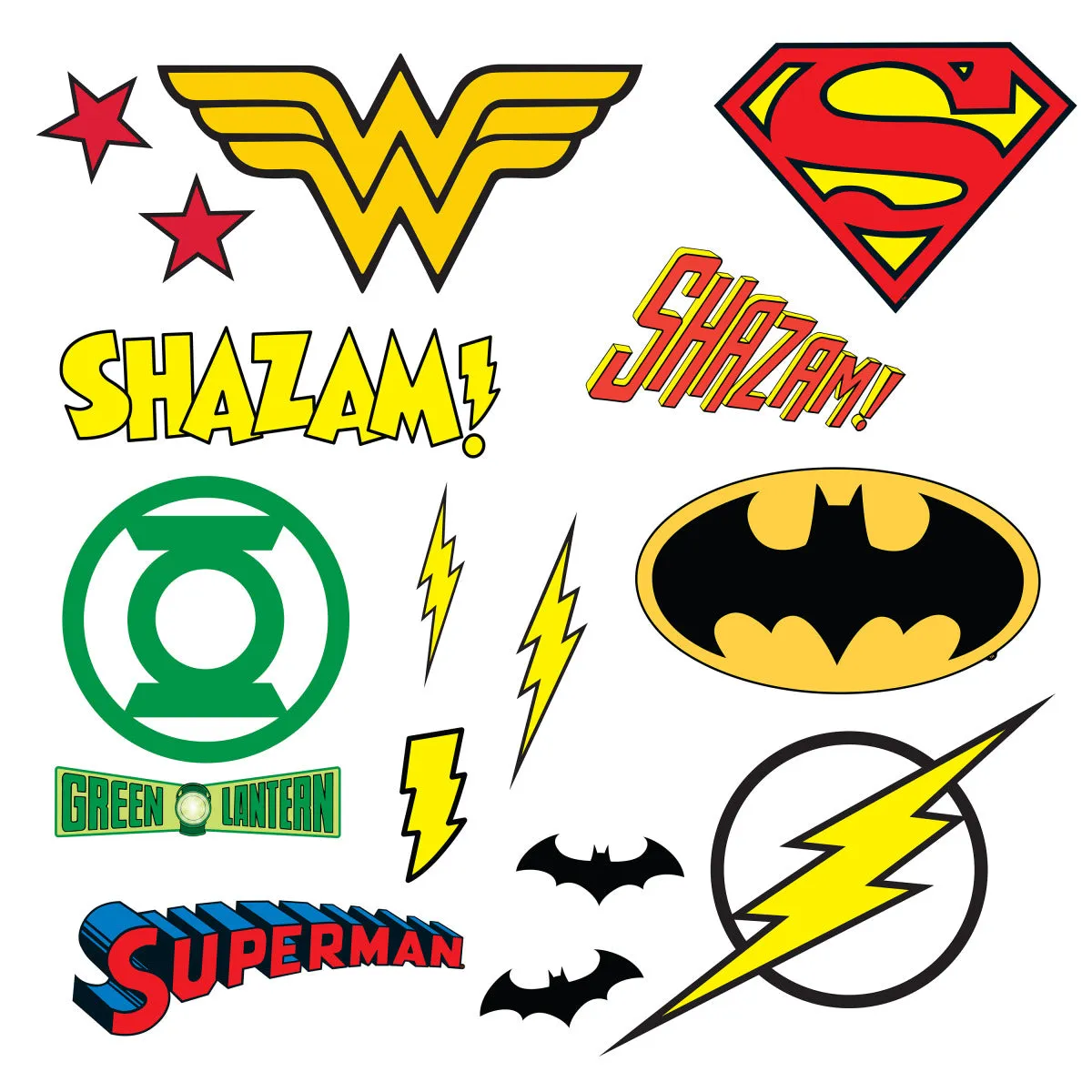 DC SUPERHERO LOGOS PEEL AND STICK WALL DECALS