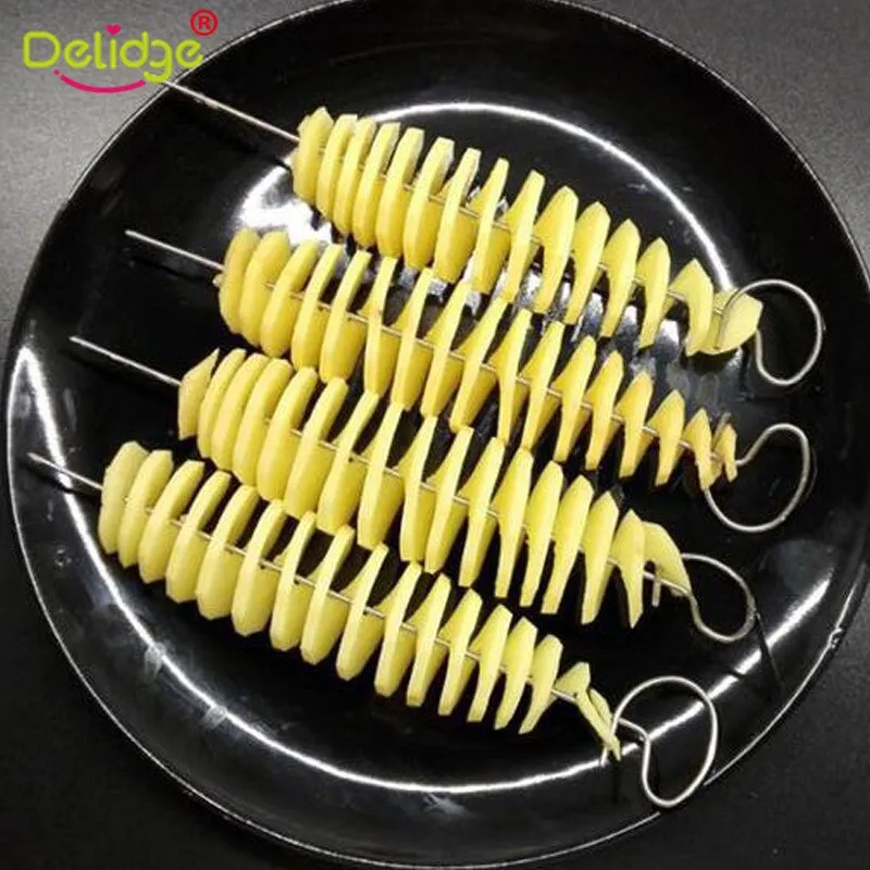 Delidge 4 pcs  Potato Spiral Cutter Slicer Spiral Chips Rotate Potato Tower Making Twist Shredder Kitchen Cooking Tools