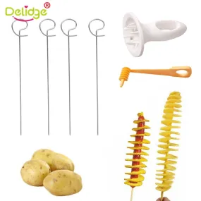 Delidge 4 pcs  Potato Spiral Cutter Slicer Spiral Chips Rotate Potato Tower Making Twist Shredder Kitchen Cooking Tools