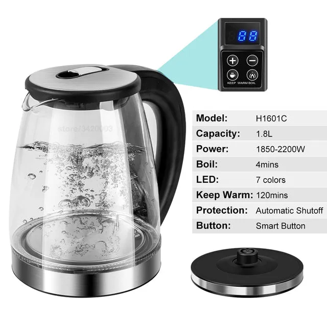 Electric Kettle Glass Teapot Water kettle Hot Water Tea Coffee Kettle