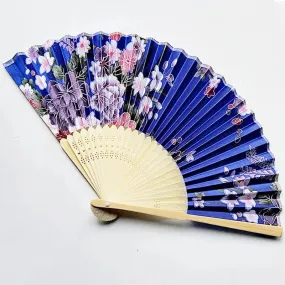 Elegant Bamboo Bone Cloth Hand Fans with Floral Print for Weddings, Parties, and Dance Performances