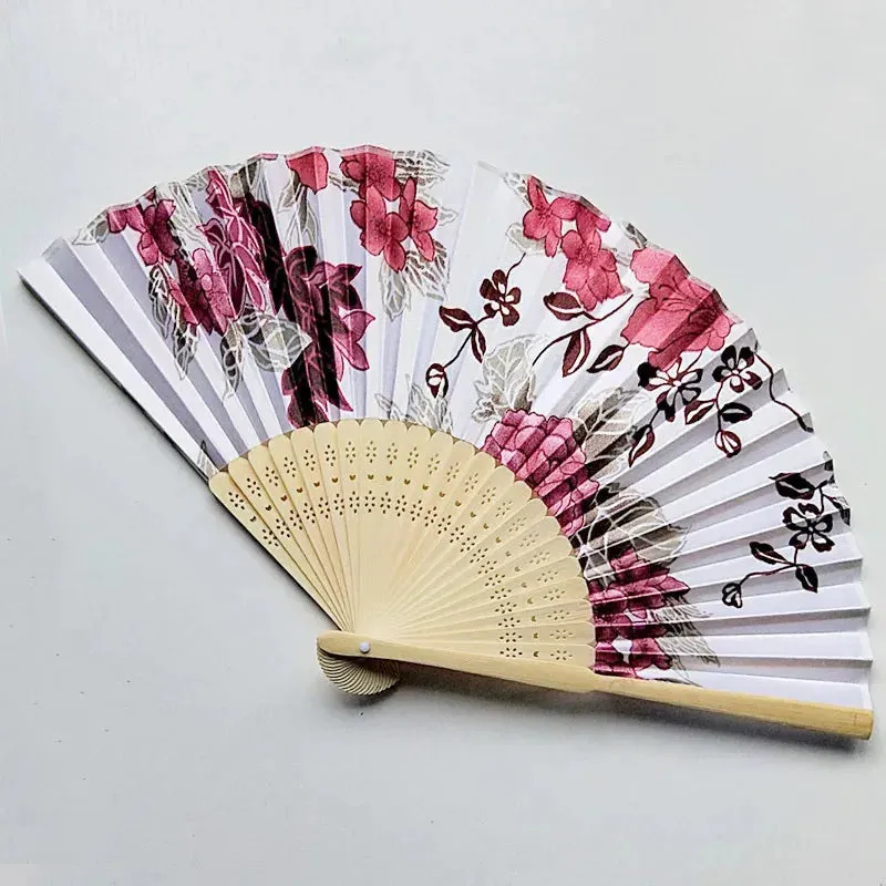 Elegant Bamboo Bone Cloth Hand Fans with Floral Print for Weddings, Parties, and Dance Performances