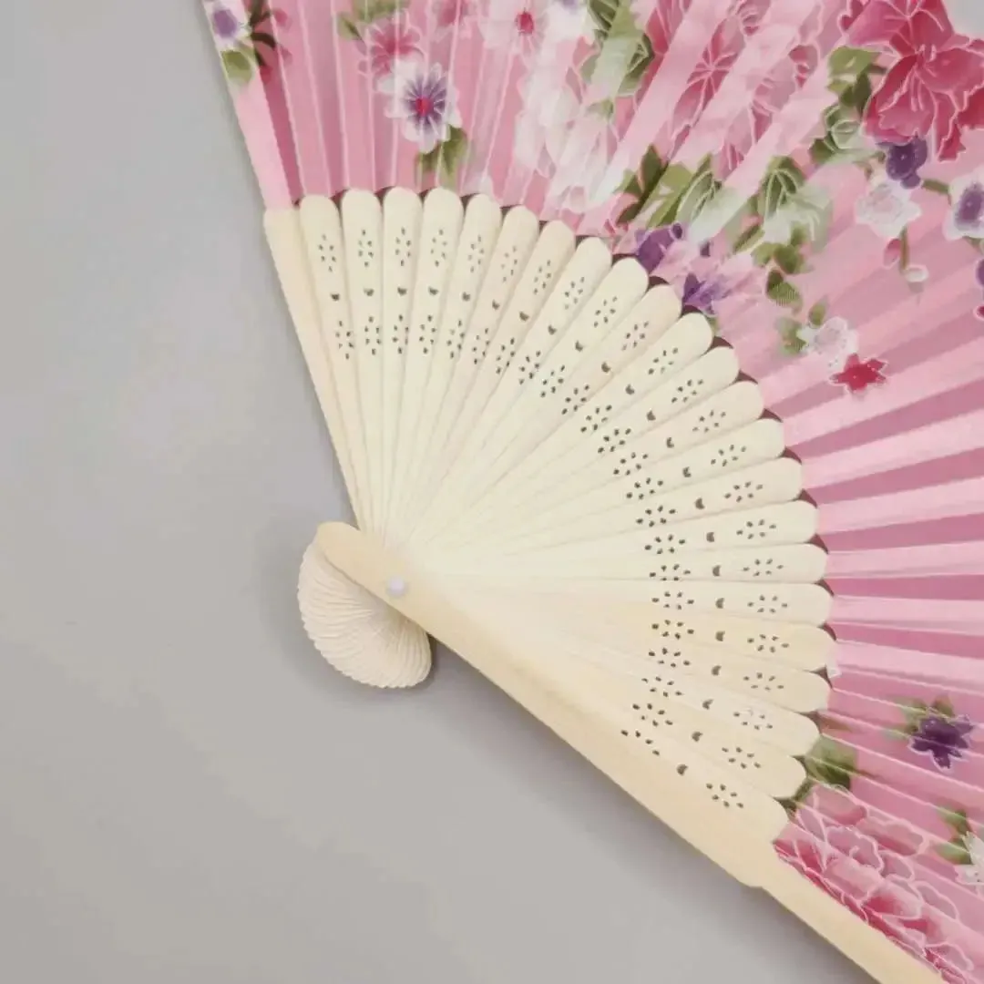 Elegant Bamboo Bone Cloth Hand Fans with Floral Print for Weddings, Parties, and Dance Performances