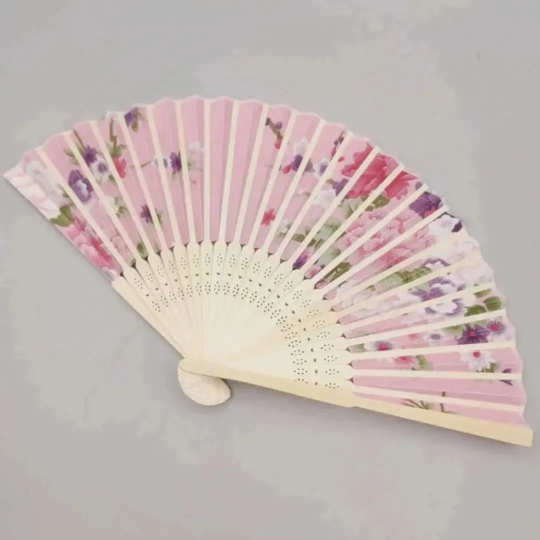 Elegant Bamboo Bone Cloth Hand Fans with Floral Print for Weddings, Parties, and Dance Performances