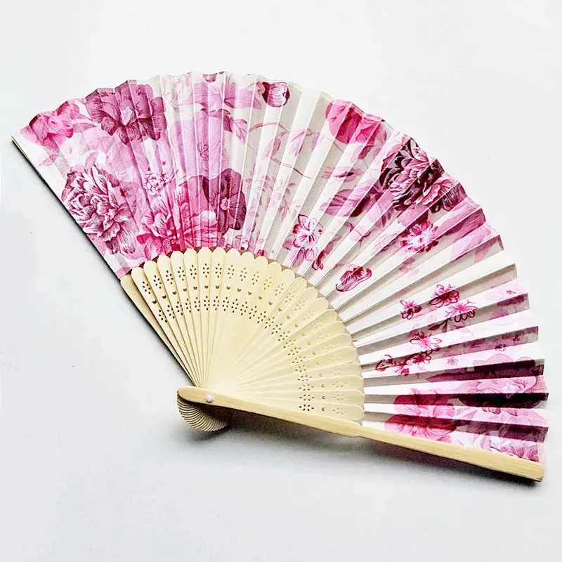 Elegant Bamboo Bone Cloth Hand Fans with Floral Print for Weddings, Parties, and Dance Performances