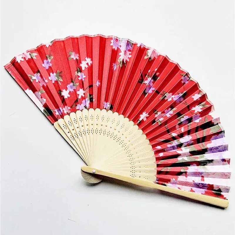 Elegant Bamboo Bone Cloth Hand Fans with Floral Print for Weddings, Parties, and Dance Performances