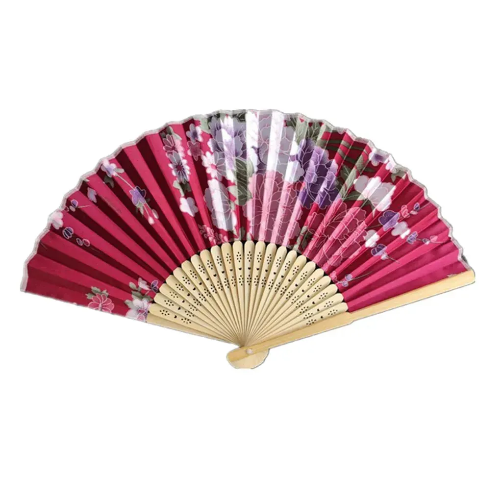 Elegant Bamboo Bone Cloth Hand Fans with Floral Print for Weddings, Parties, and Dance Performances