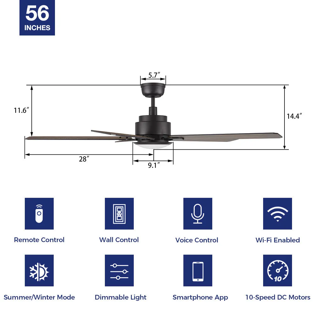 Essex Ⅱ Smart Ceiling Fan with LED Light and Remote Outdoor/Indoor 56"