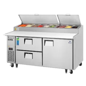 Everest - EPPR2-D2, Commercial 71" 9 Pan Pizza Prep Table refrigerator with 2 Drawers