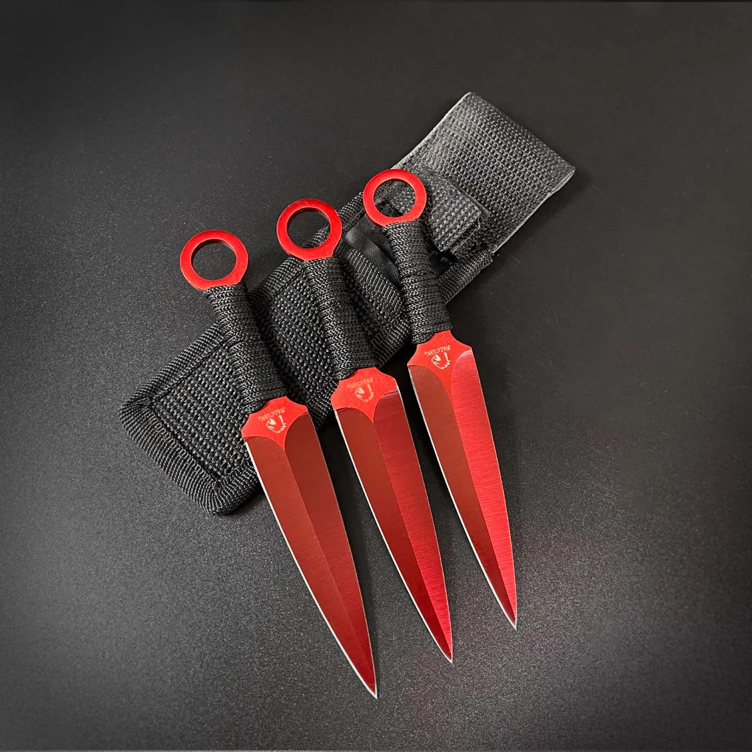 Falcon 5 Pieces Red Hunting Set (Machete, Karambit, Throwing Knives.)