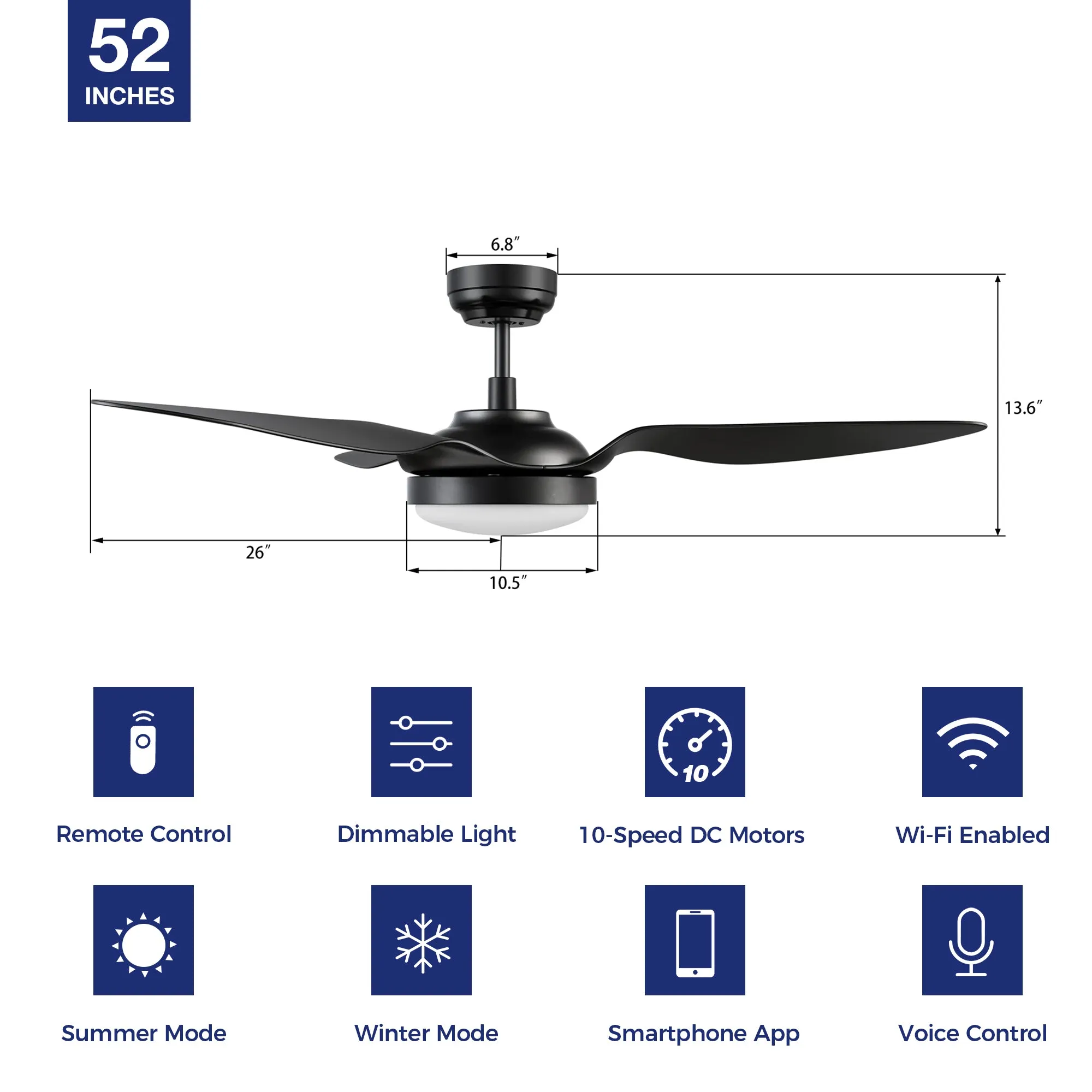 Falkirk 52 inch Modern Smart Ceiling Fan with LED Light And Remote