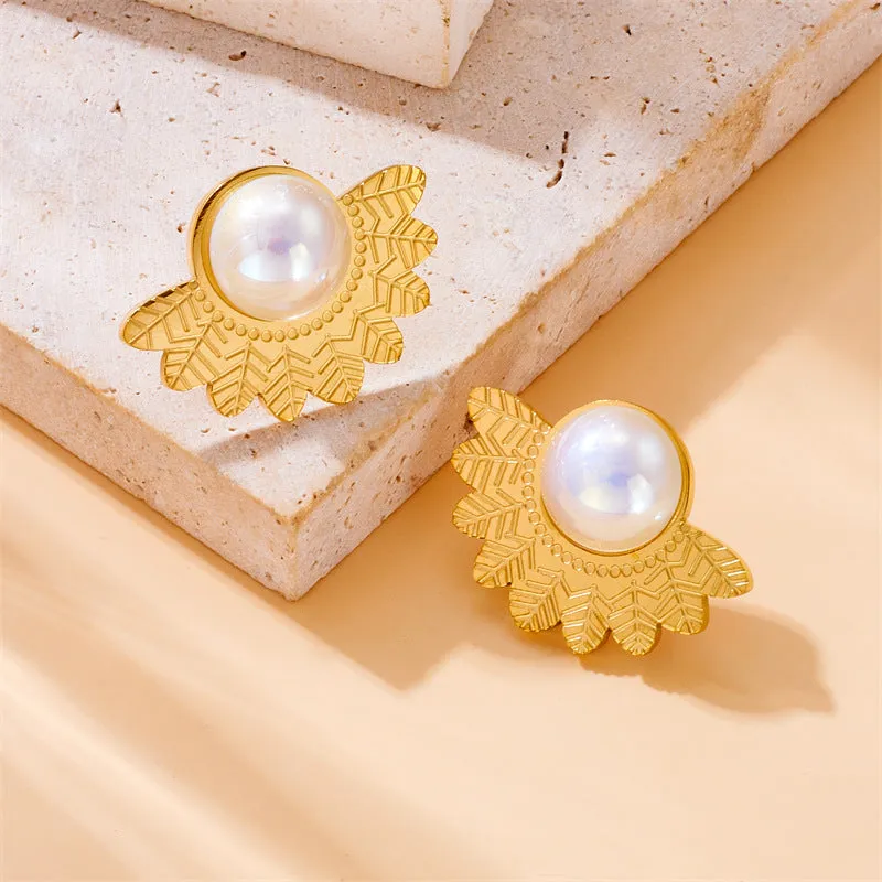 Fashion Fan-Shape Stainless Steel Electroplating Earrings