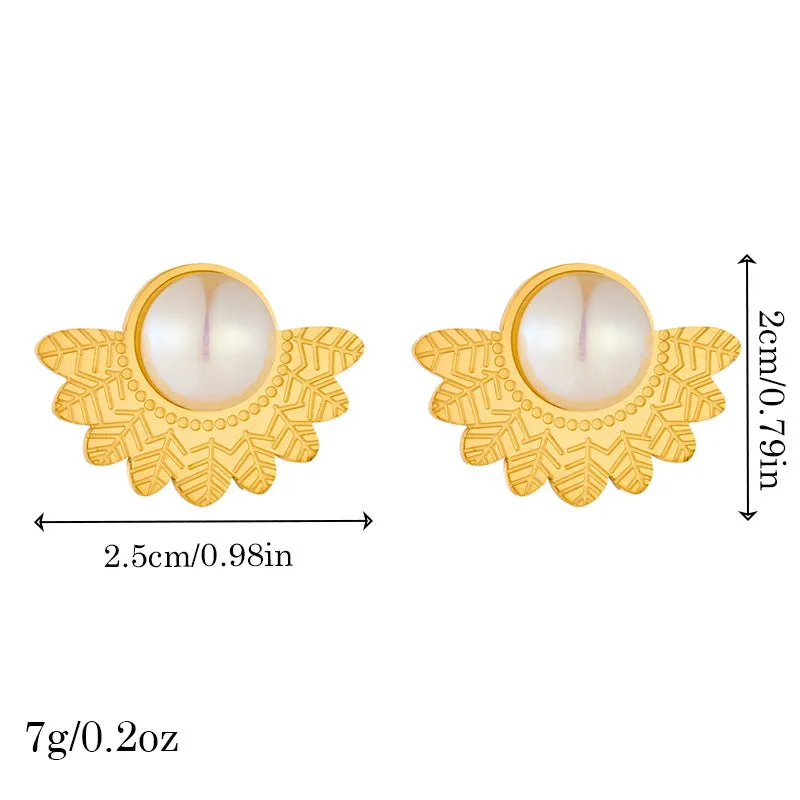 Fashion Fan-Shape Stainless Steel Electroplating Earrings