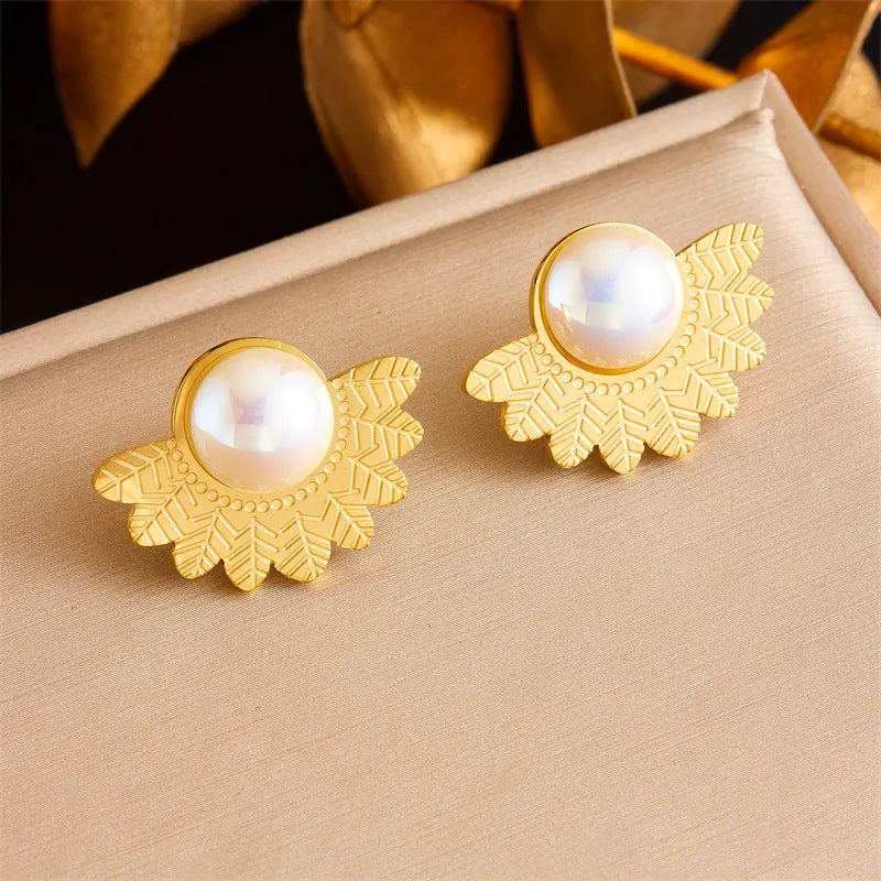 Fashion Fan-Shape Stainless Steel Electroplating Earrings