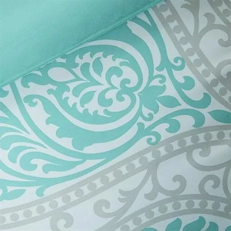 Full - Queen Teal Turquoise Aqua Blue and White Damask Comforter Set