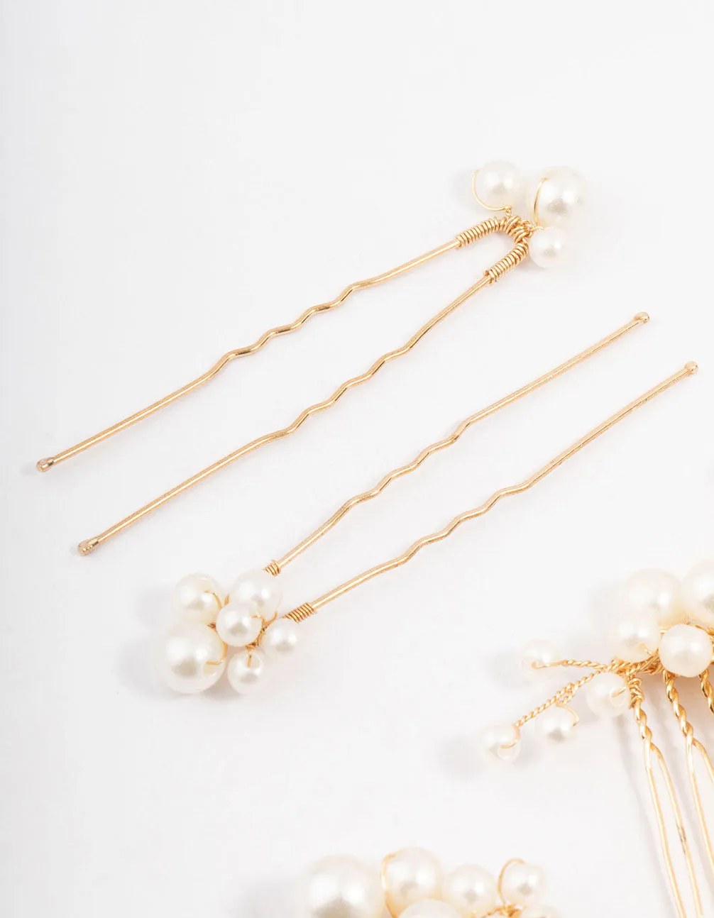 Gold Pearl Cluster Mixed Combs & Bridal Pins Pack