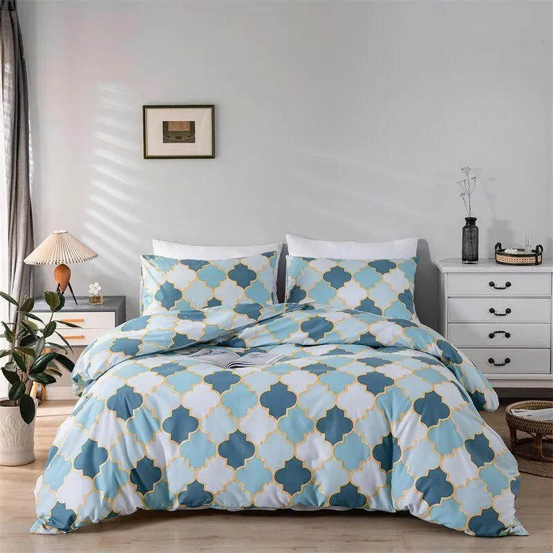 Gold Print Queen Duvet Cover Set with Quilt Cover and 2 Pillowcases