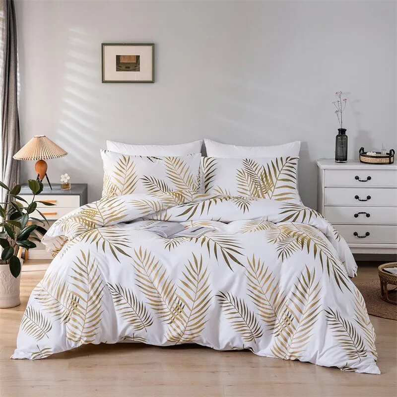 Gold Print Queen Duvet Cover Set with Quilt Cover and 2 Pillowcases