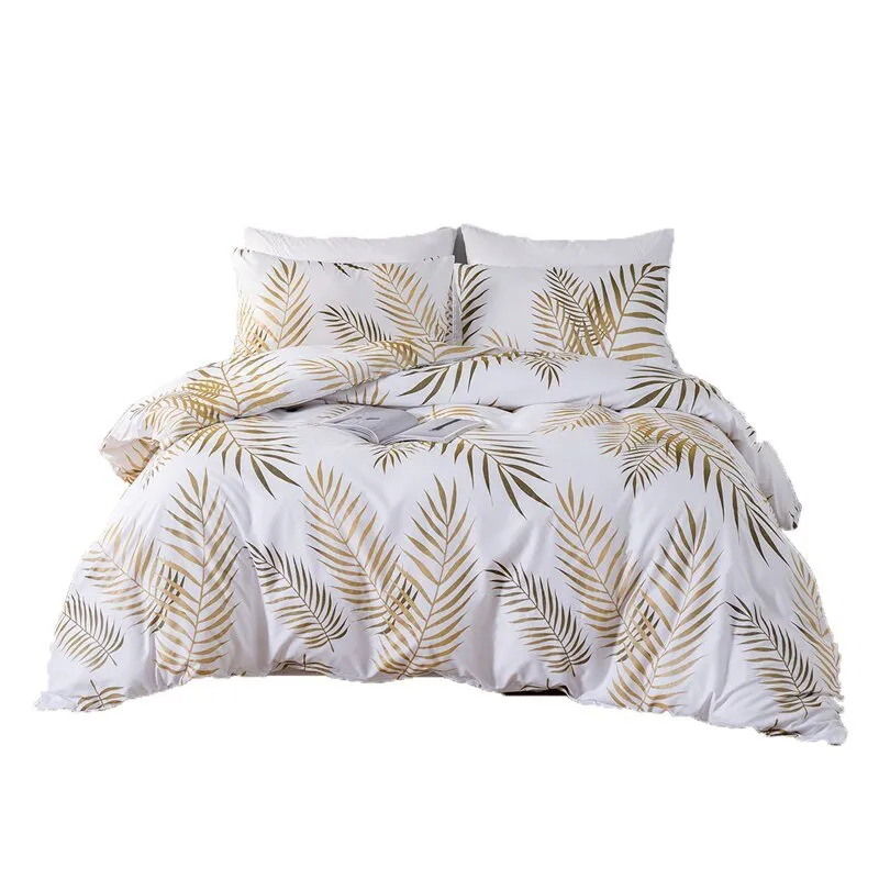 Gold Print Queen Duvet Cover Set with Quilt Cover and 2 Pillowcases