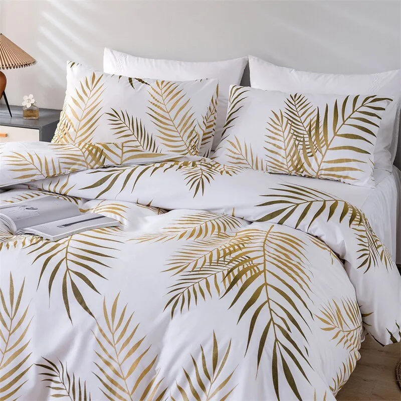 Gold Print Queen Duvet Cover Set with Quilt Cover and 2 Pillowcases