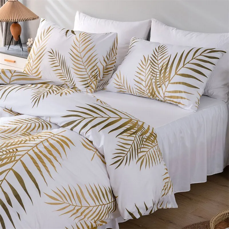 Gold Print Queen Duvet Cover Set with Quilt Cover and 2 Pillowcases