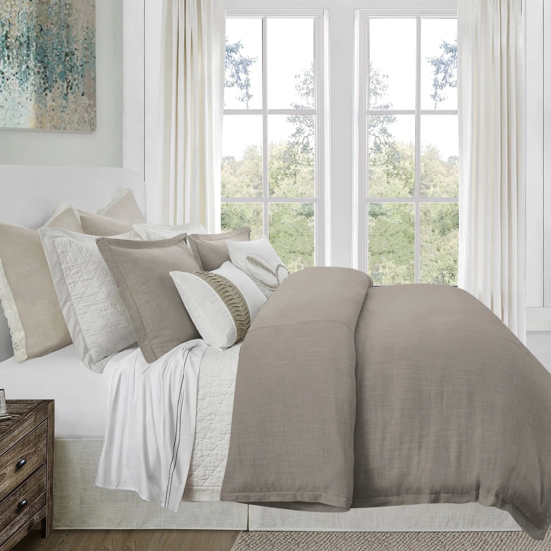 Hera Washed Linen Flange Bedding Set