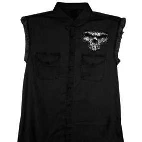 Hot Leathers GMD5237 Mens 'Shredder Skull' Black Sleeveless Denim