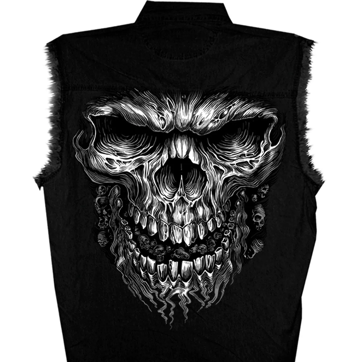 Hot Leathers GMD5237 Mens 'Shredder Skull' Black Sleeveless Denim