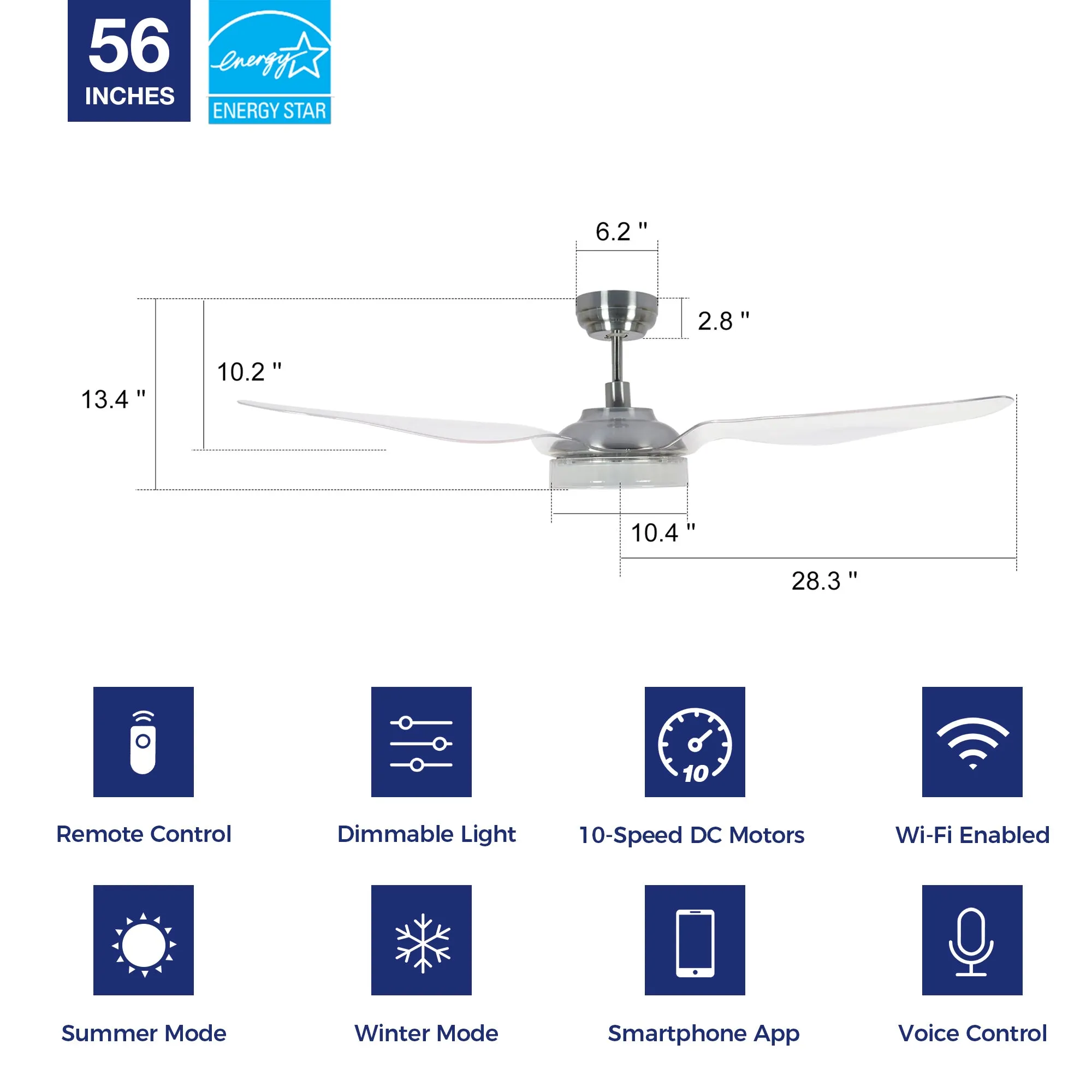 Icebreaker 56 inch WiFi Smart Ceiling Fan with LED Light - Set of 2