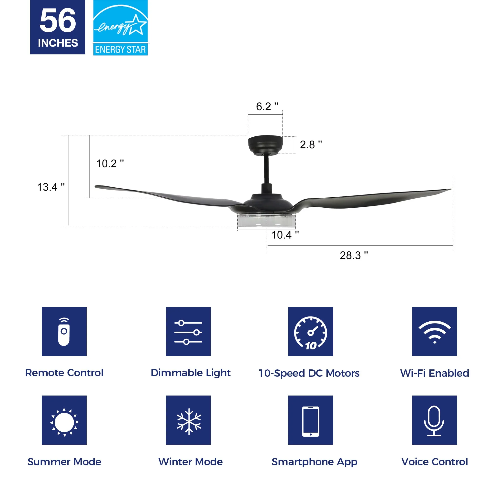 Icebreaker 56 inch WiFi Smart Ceiling Fan with LED Light - Set of 2