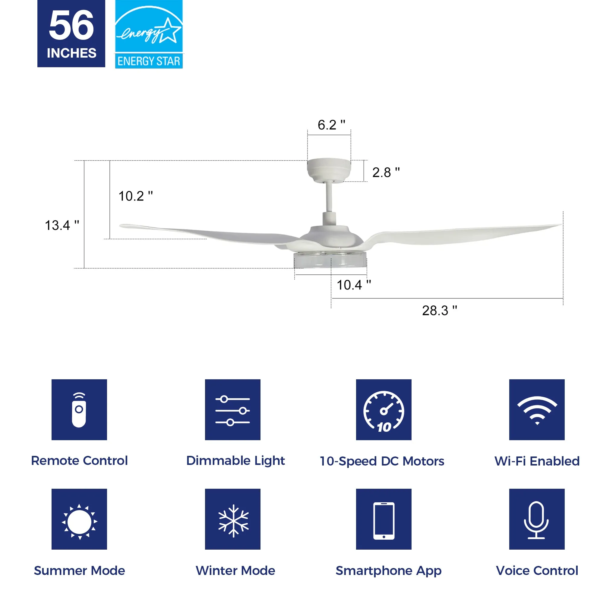 Icebreaker 56 inch WiFi Smart Ceiling Fan with LED Light - Set of 2