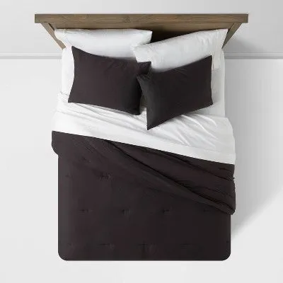 King Washed Cotton Sateen Comforter & Sham Set Black - Threshold