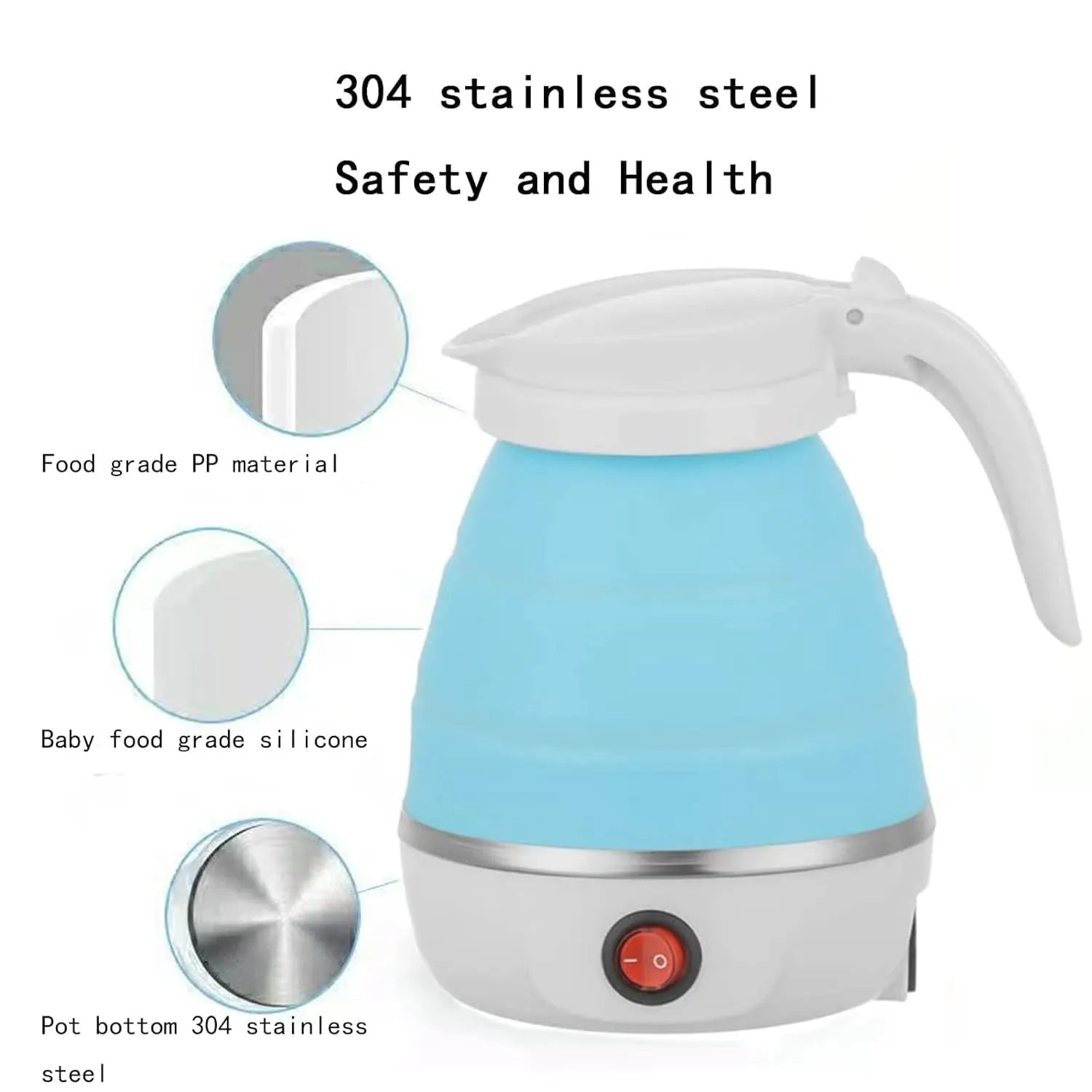 Kuber Industries Pack of 6 Foldable Electric Kettle 600 ML|Silicone Body With 304-Stainless Steel Base|Leak Proof Design|Multipurpose Portable Electric Kettle for Travel, Office & Home|600W|Blue