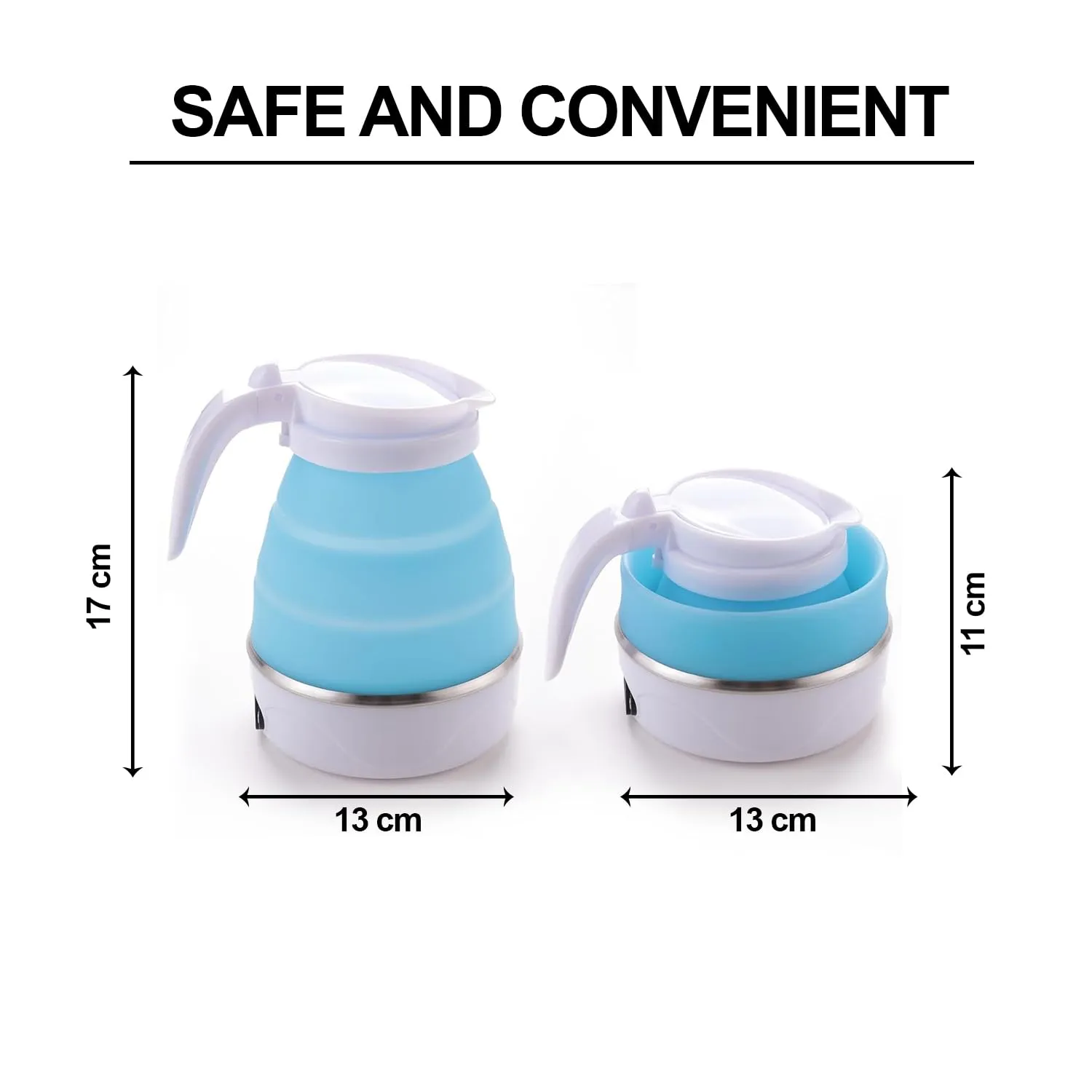 Kuber Industries Pack of 6 Foldable Electric Kettle 600 ML|Silicone Body With 304-Stainless Steel Base|Leak Proof Design|Multipurpose Portable Electric Kettle for Travel, Office & Home|600W|Blue