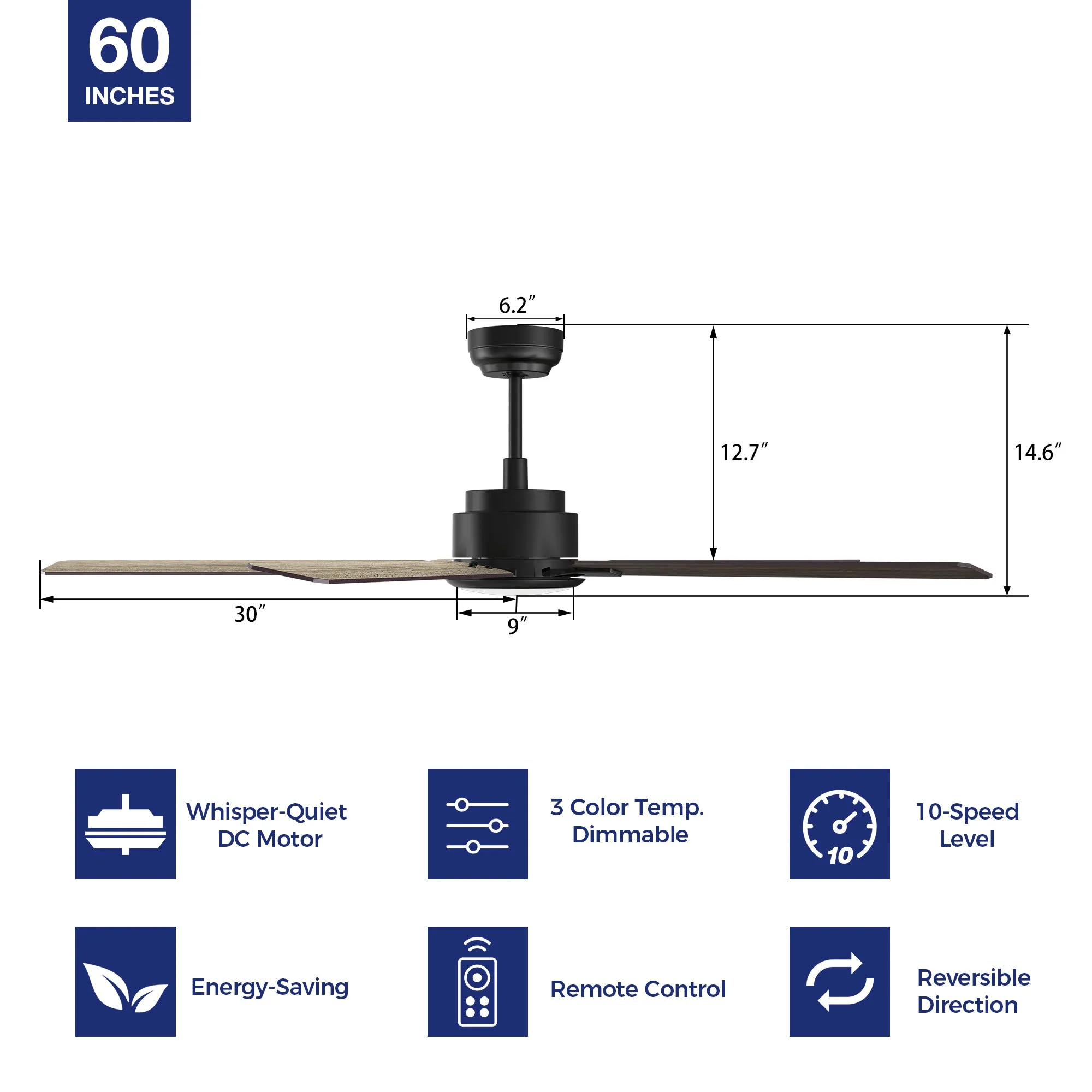 Kyra Modern Ceiling Fan with LED light and Remote control 60 inch