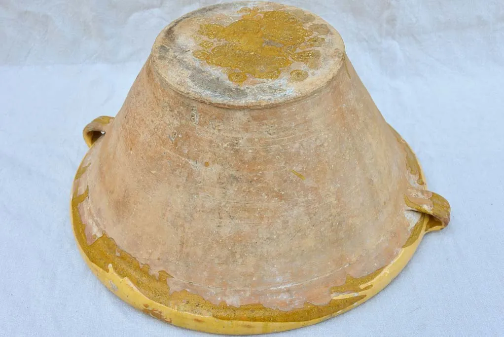 Large antique French tian cooking bowl with yellow glaze 21¾"