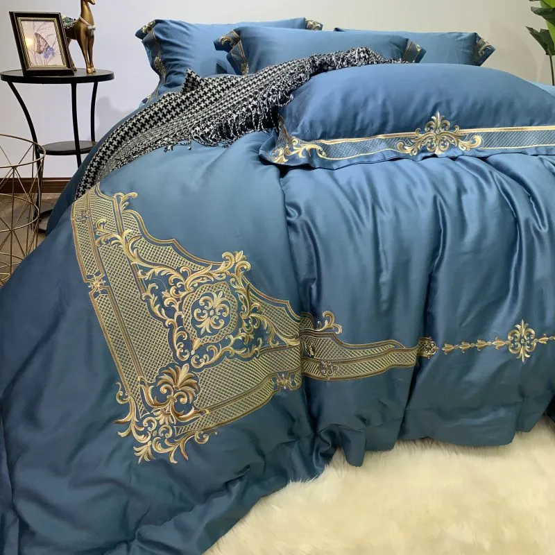 Luxury Egypt Cotton Bedding Set Embroidery Silky Duvet 4Pcs