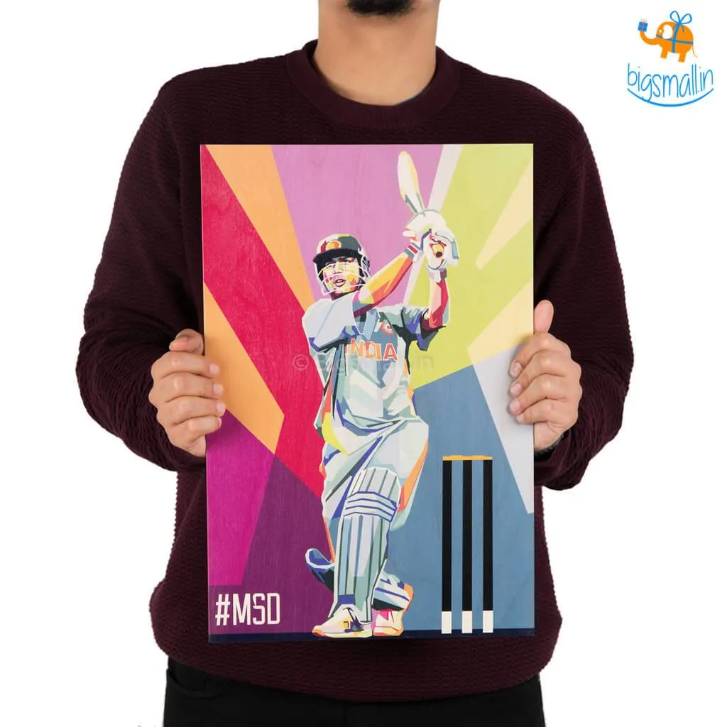 M S Dhoni Printed Wooden Frame ( 17.6 x 11.6 inches)