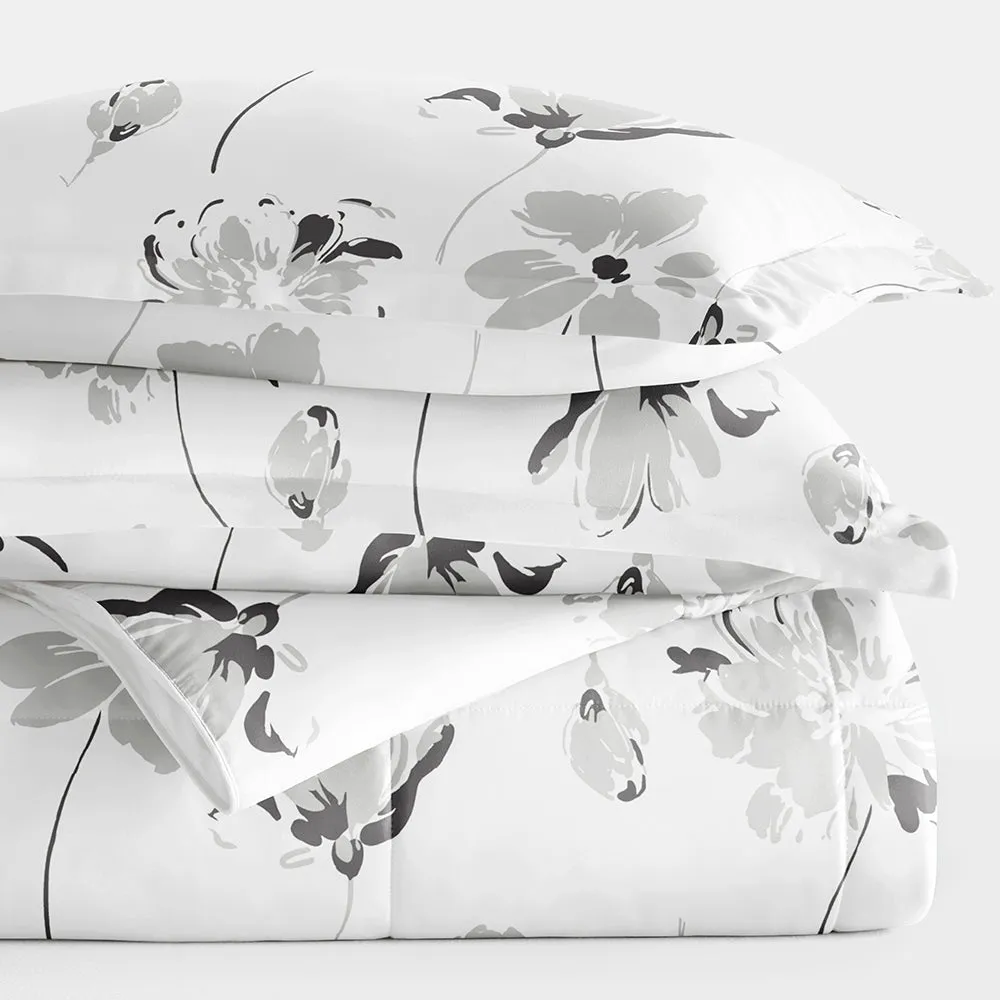 Magnolia Grey Patterned Down-Alternative Comforter Set