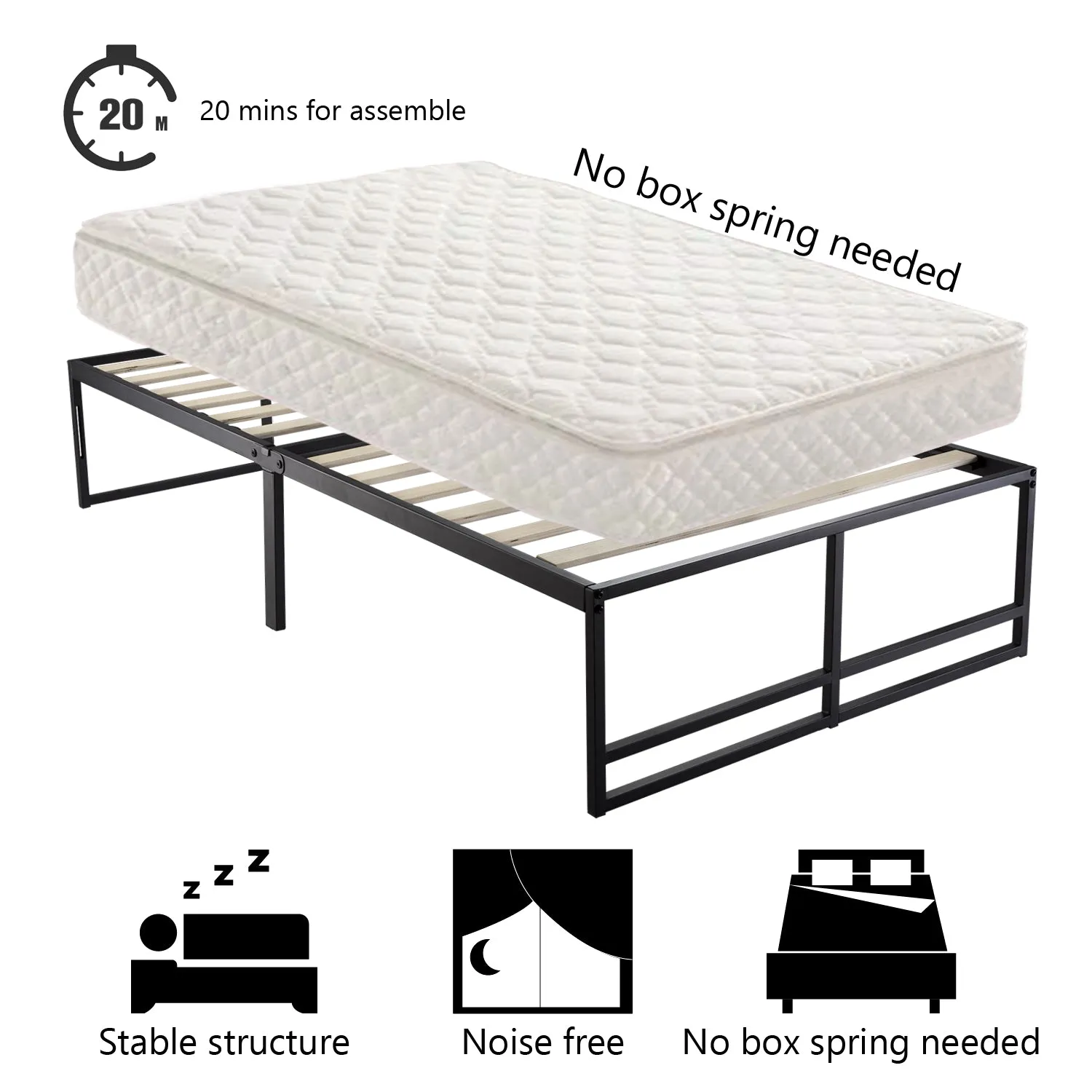 Metal Platform Bed Frame with 14" Under Bed Storage