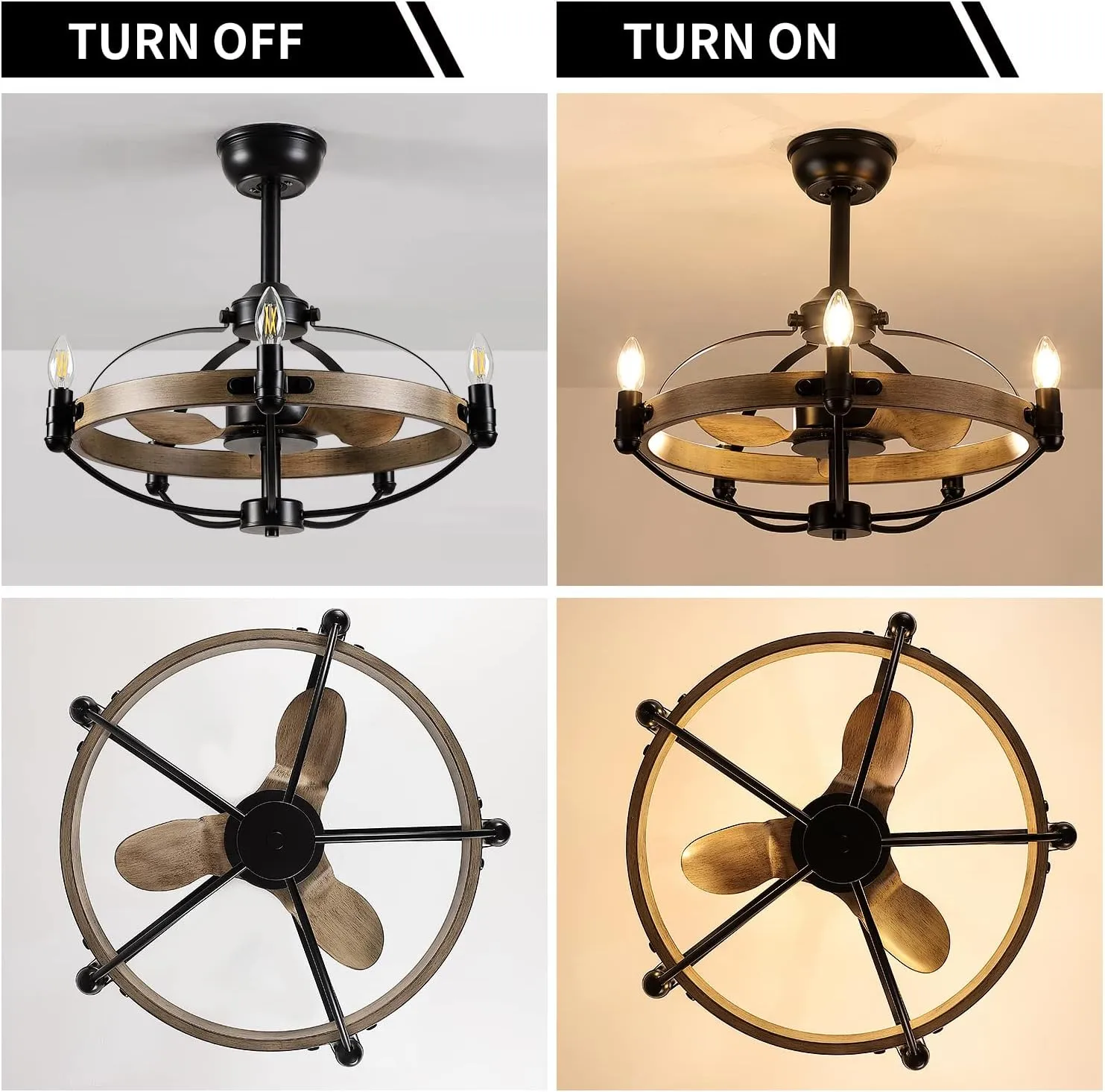 Modern Farmhouse Rustic Ceiling Fan Light Chandelier