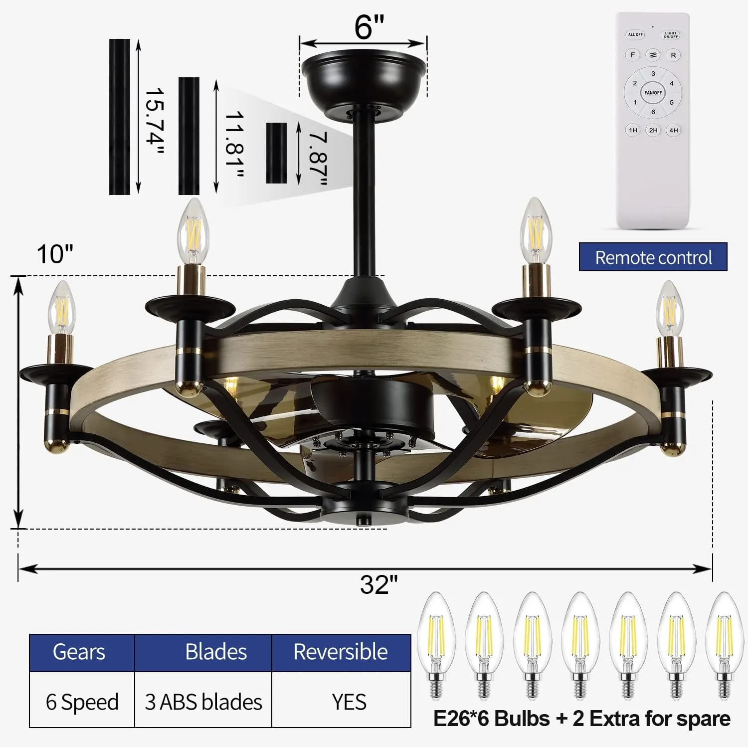 Modern Farmhouse Rustic Ceiling Fan Light Chandelier